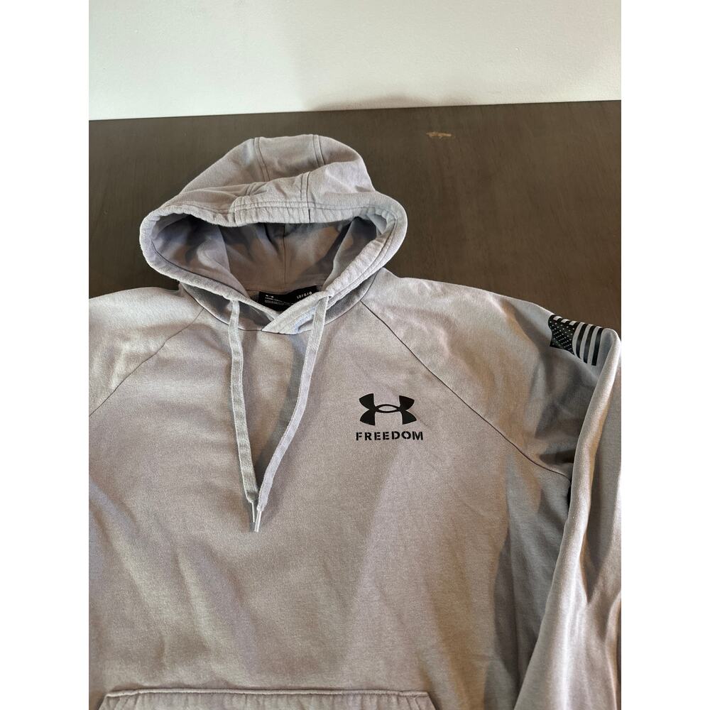 Under Armour Sweatshirt Size Mens Large Gray Freedom Flag Hoodie - Picture 2 of 7